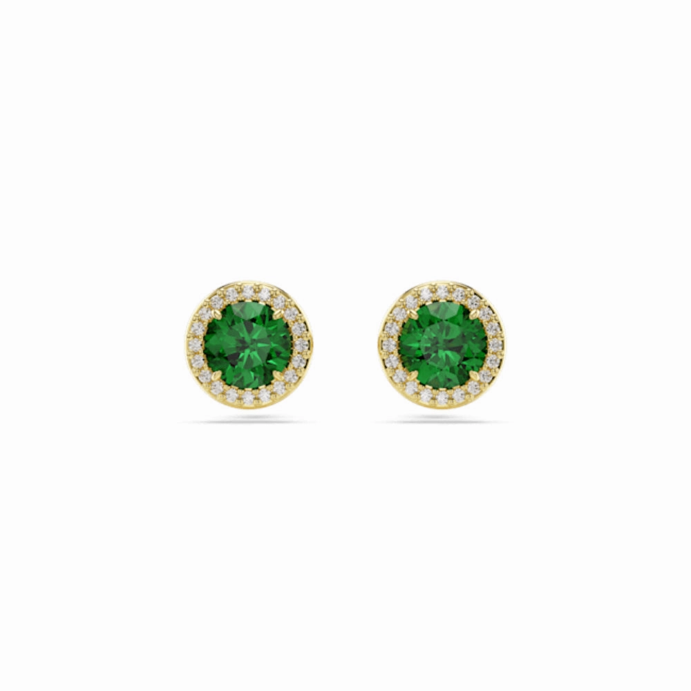 Swarovski Una Stud Earrings Round cut, Pav, Green, Gold-tone plated