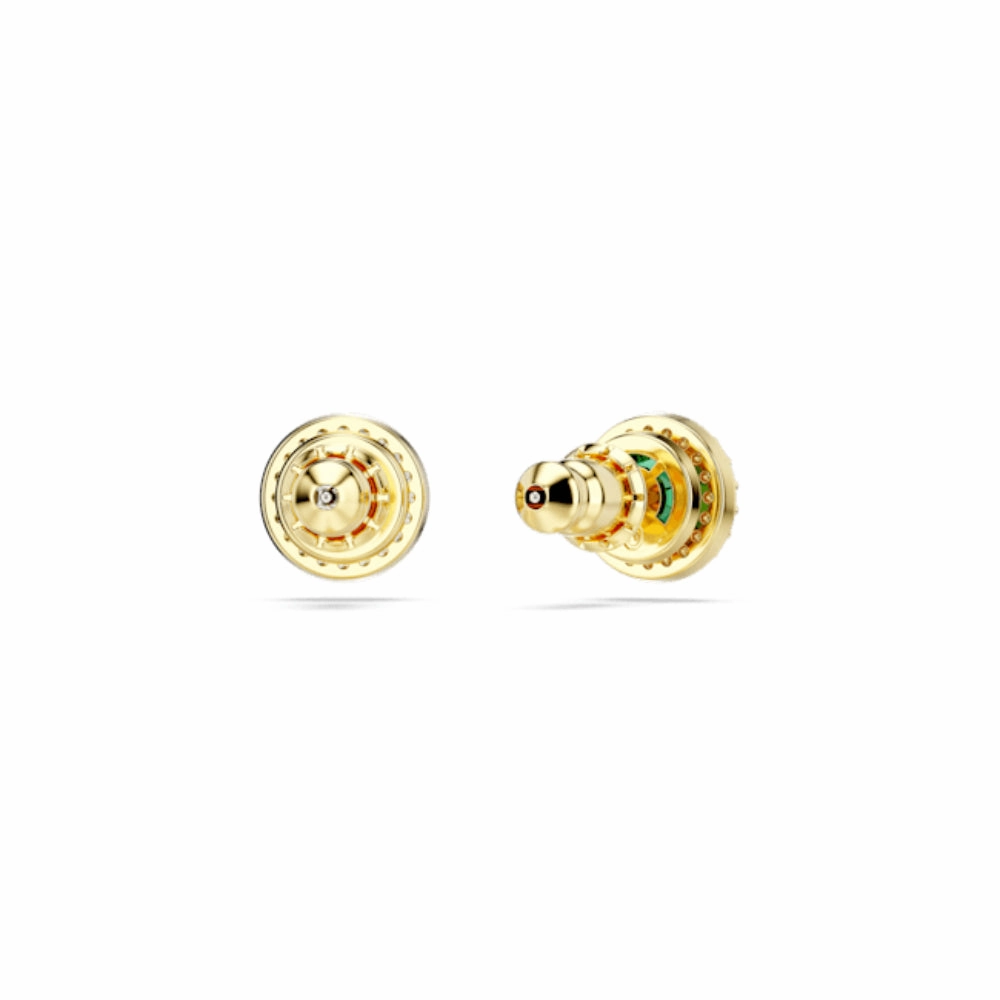 Swarovski Una Stud Earrings Round cut, Pav, Green, Gold-tone plated