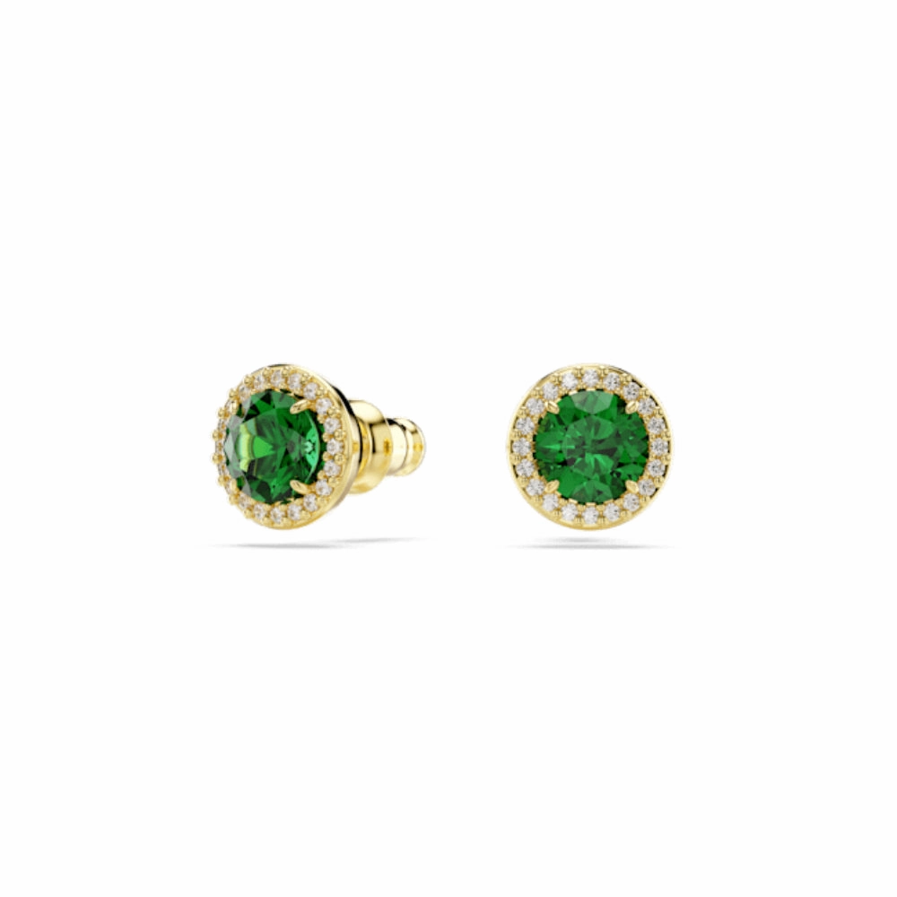 Swarovski Una Stud Earrings Round cut, Pav, Green, Gold-tone plated