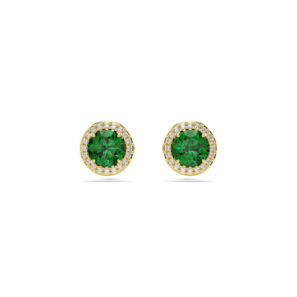 Swarovski Una Stud Earrings Round cut, Pav, Green, Gold-tone plated