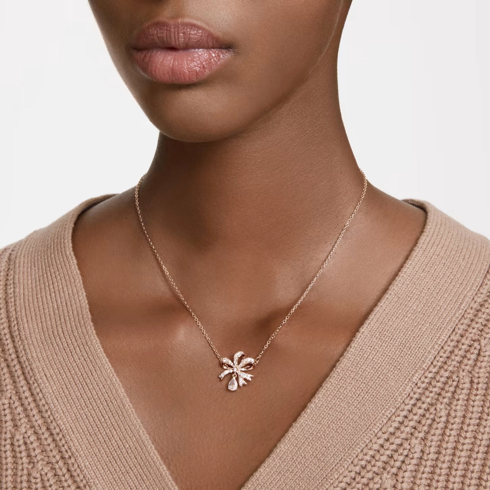 Swarovski Volta necklace Bow, White, Rose gold-tone plated