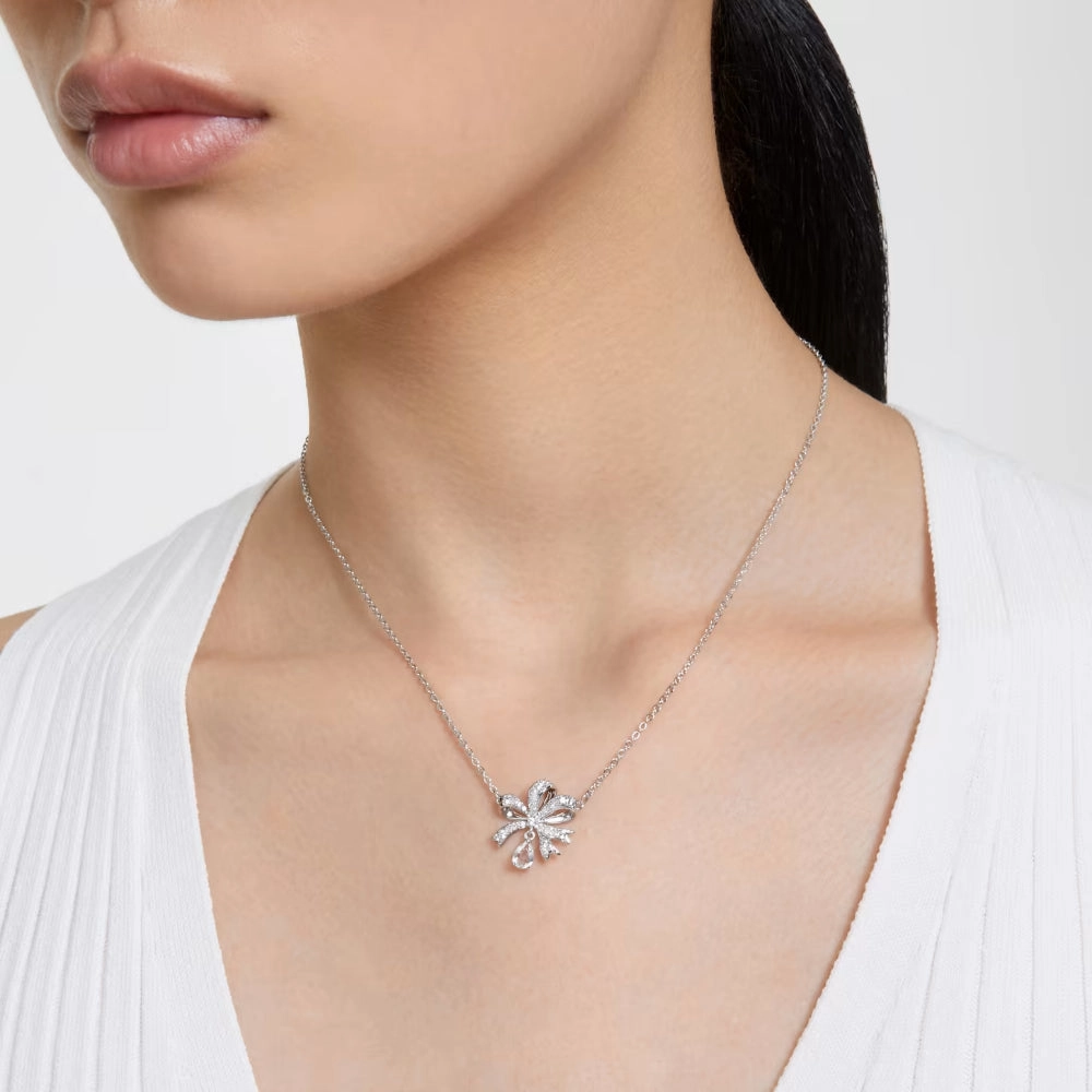 Swarovski Volta necklace Bow, White, Rose gold-tone plated