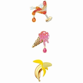 Swarovski Women's Brooch 3 Piece Set - No Regrets Yellow Gold Plated | 5468254 suit-set  