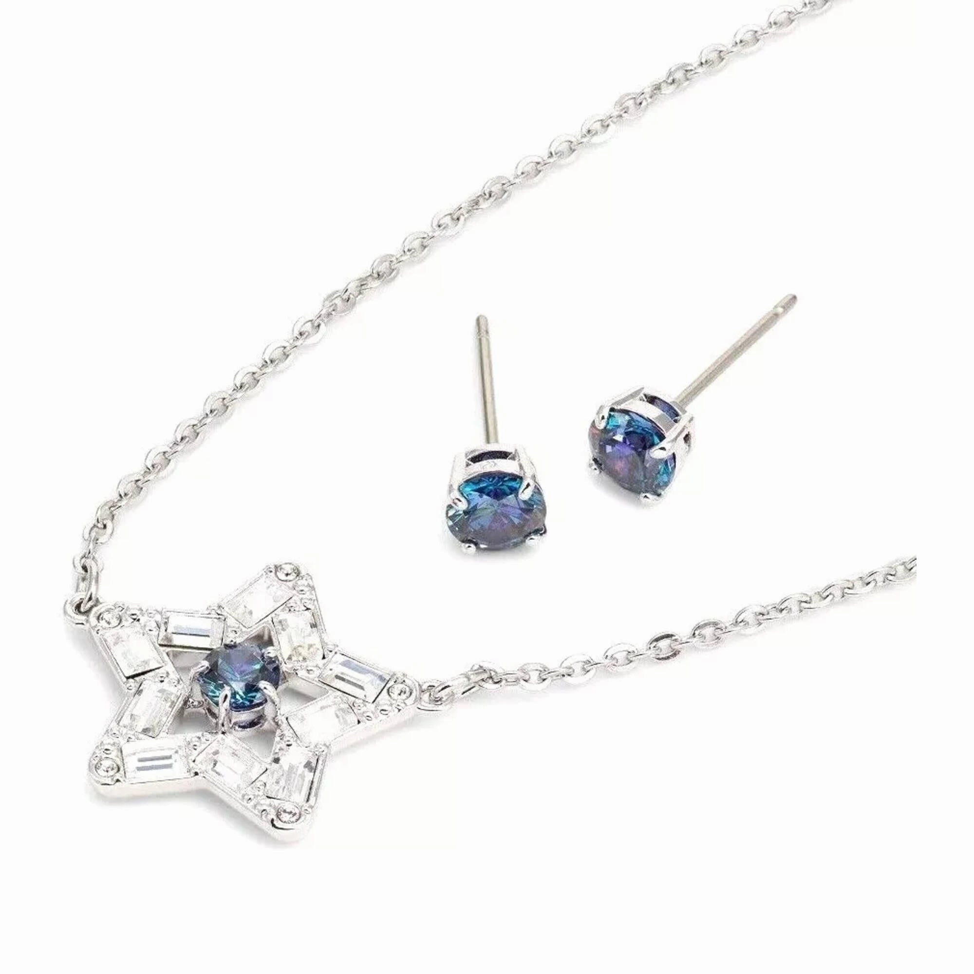 Swarovski Women's Jewelry Set - Stella Blue Star Crystal Rhodium Plated | 5646762