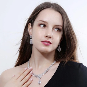 Synthetic Cubic Zircon Oxide Necklace Earring Set 