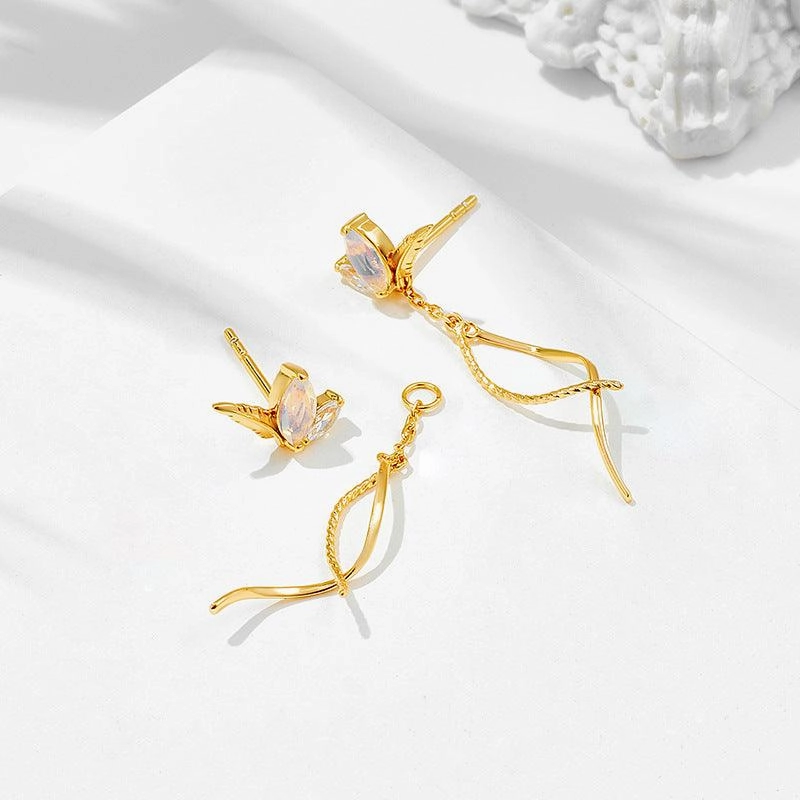 Synthetic Opal White Zirconium Earrings