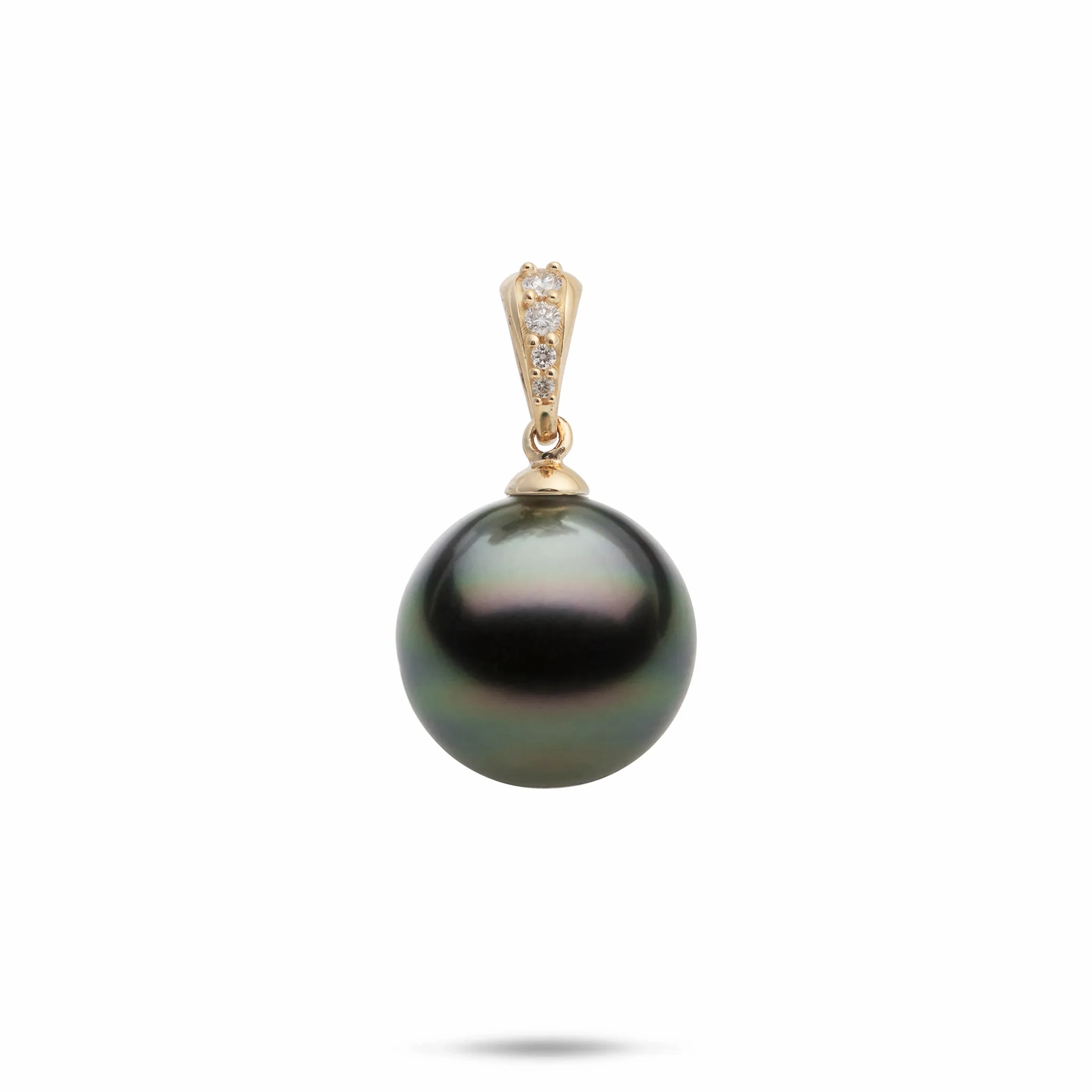 Tahitian Black Pearl Pendant in Gold with Diamonds - 12-15mm