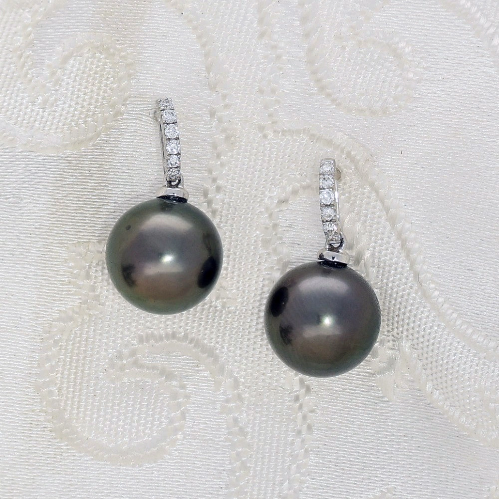 Tahitian Pearl & Diamond 18ct White Gold Drop Earrings