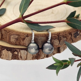 Tahitian Pearl & Diamond 18ct White Gold Drop Earrings texture-pearl  