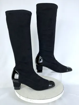 te casan Größe 10 (41) Schwarze Lack-Mikrofaser-Stiefel