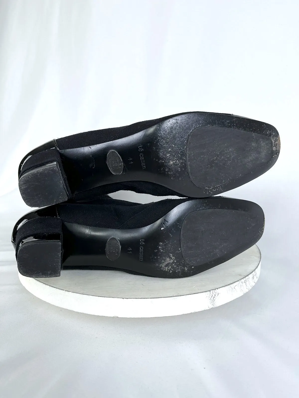 te casan Größe 10 (41) Schwarze Lack-Mikrofaser-Stiefel