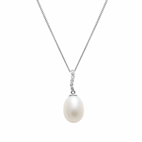 Teardrop White Freshwater Pearl & Diamond 18ct White Gold Pendant texture-pearl  