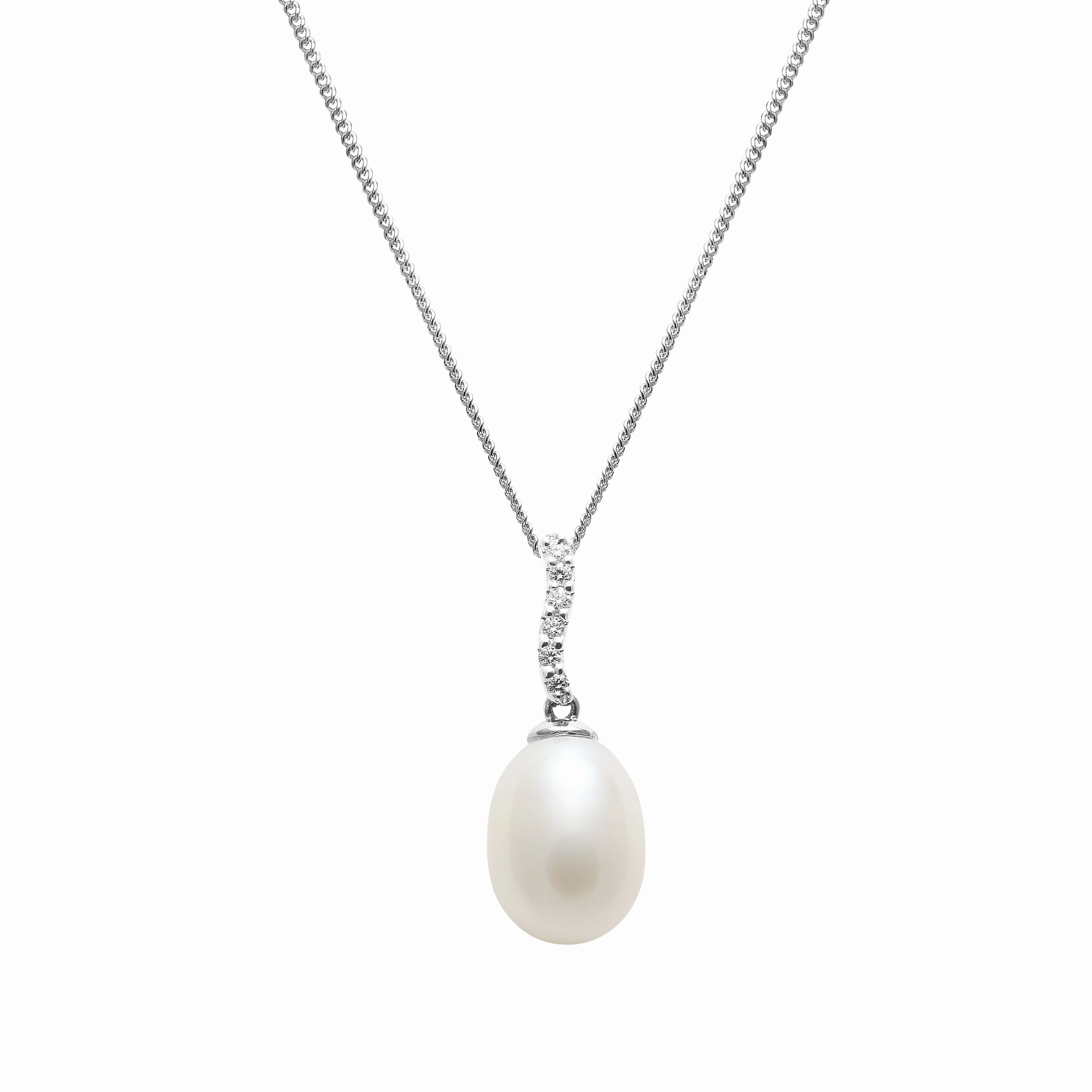 Teardrop White Freshwater Pearl & Diamond 18ct White Gold Pendant texture-pearl  