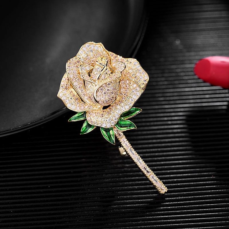 Temperament Personality Zircon Rose Brooch Female