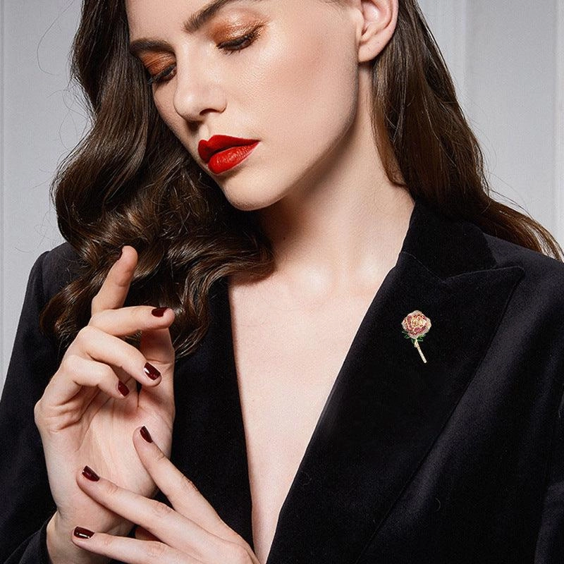 Temperament Personality Zircon Rose Brooch Female