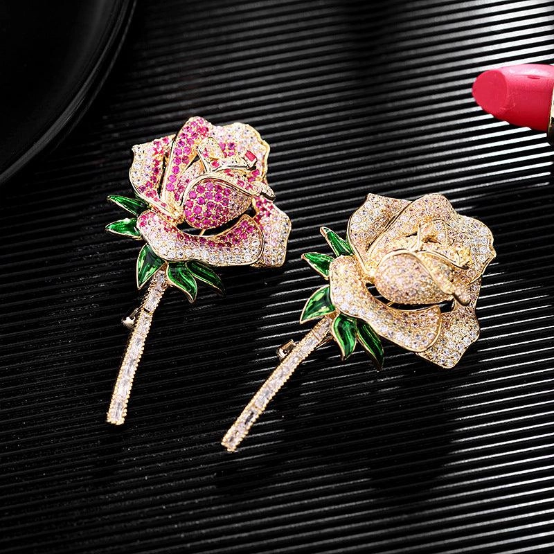 Temperament Personality Zircon Rose Brooch Female