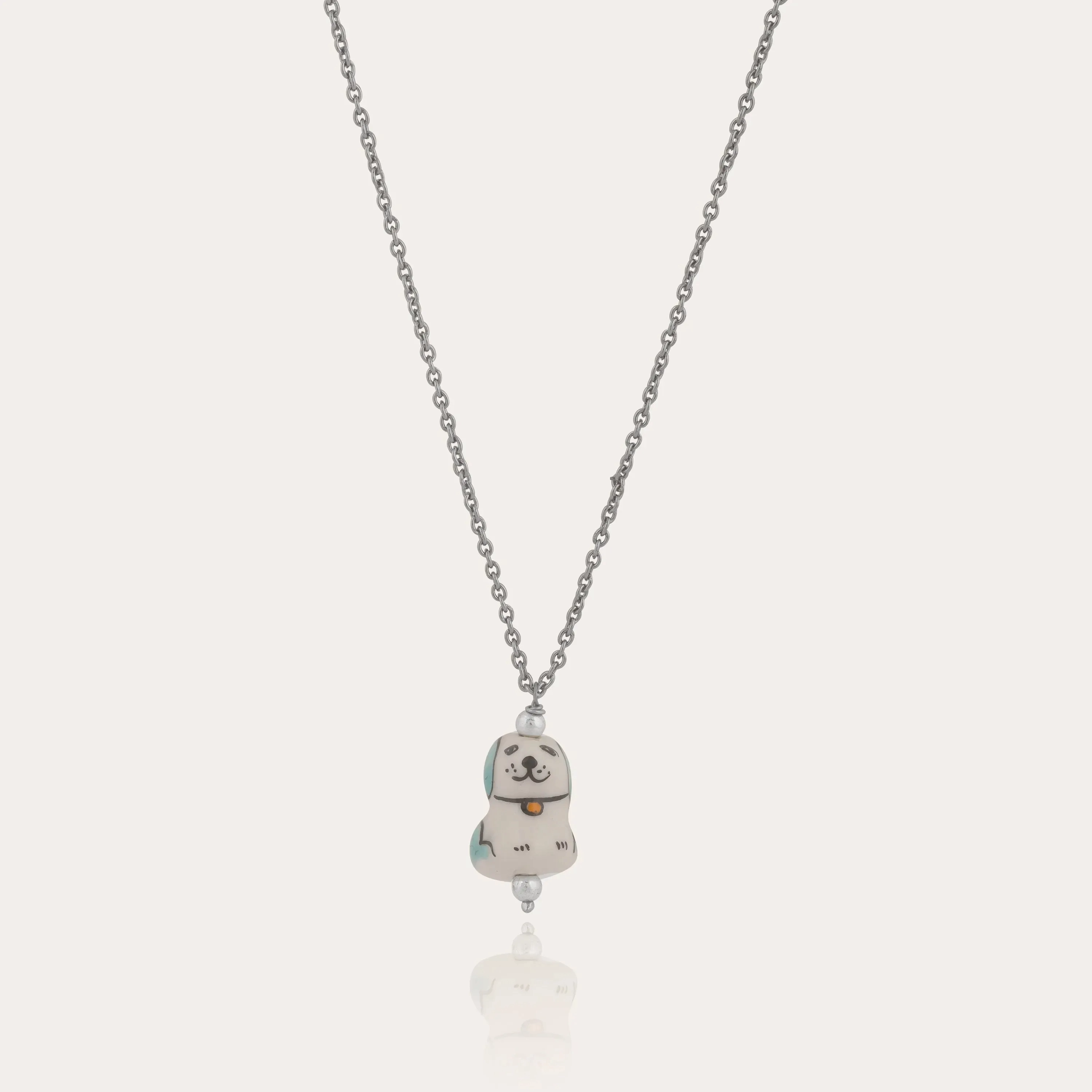 TFC Cute Puppy Bead Silver Plated Pendant Necklace