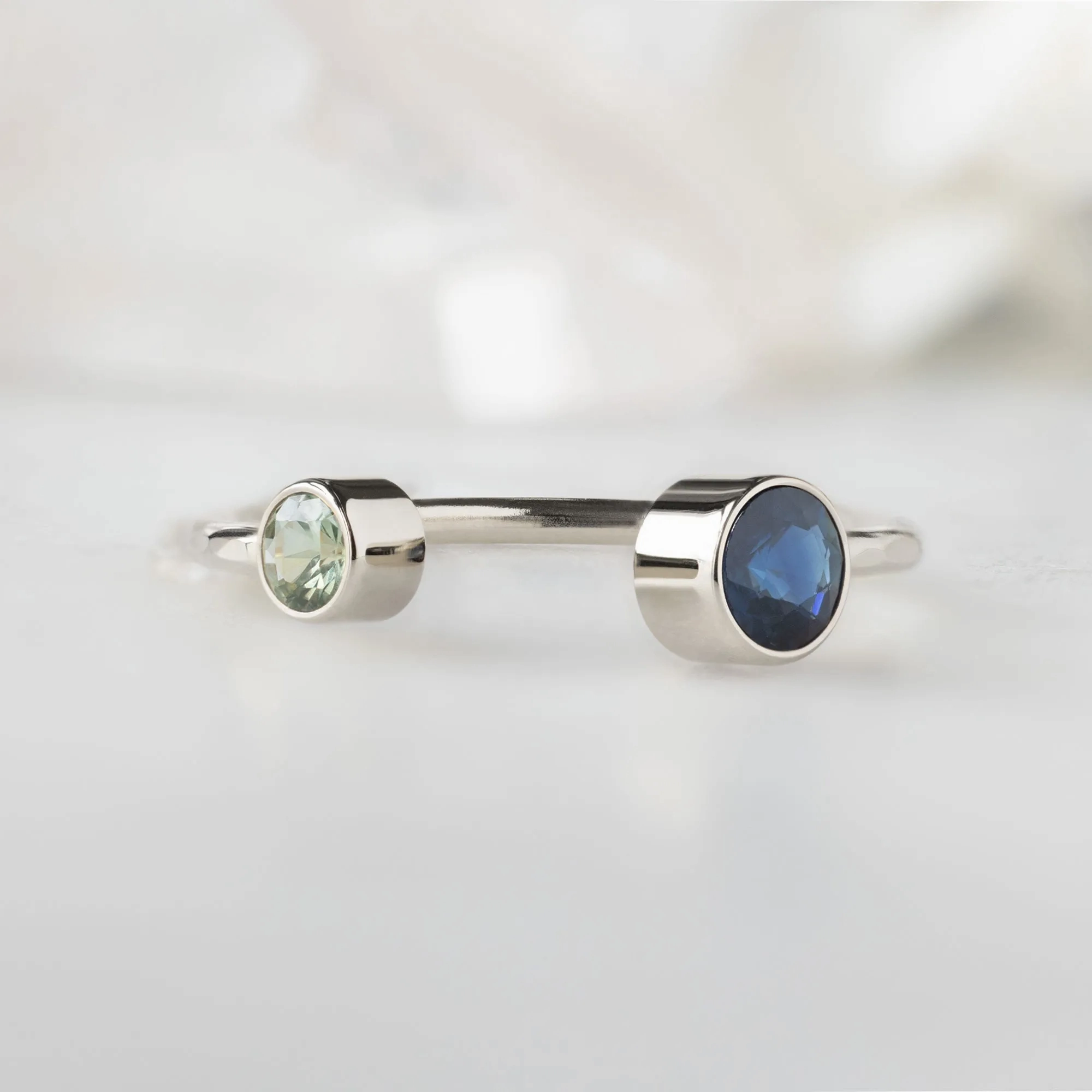 The Open Cuff Blue   Green Sapphire Ring | Yellow Gold or Sterling Silver