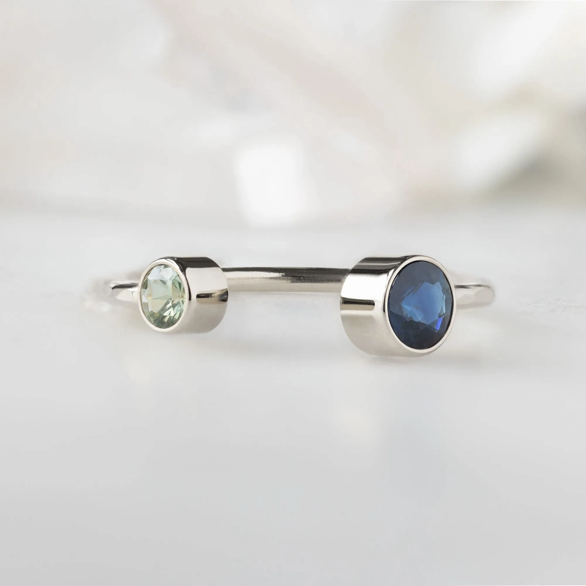 The Open Cuff Blue   Green Sapphire Ring | Yellow Gold or Sterling Silver