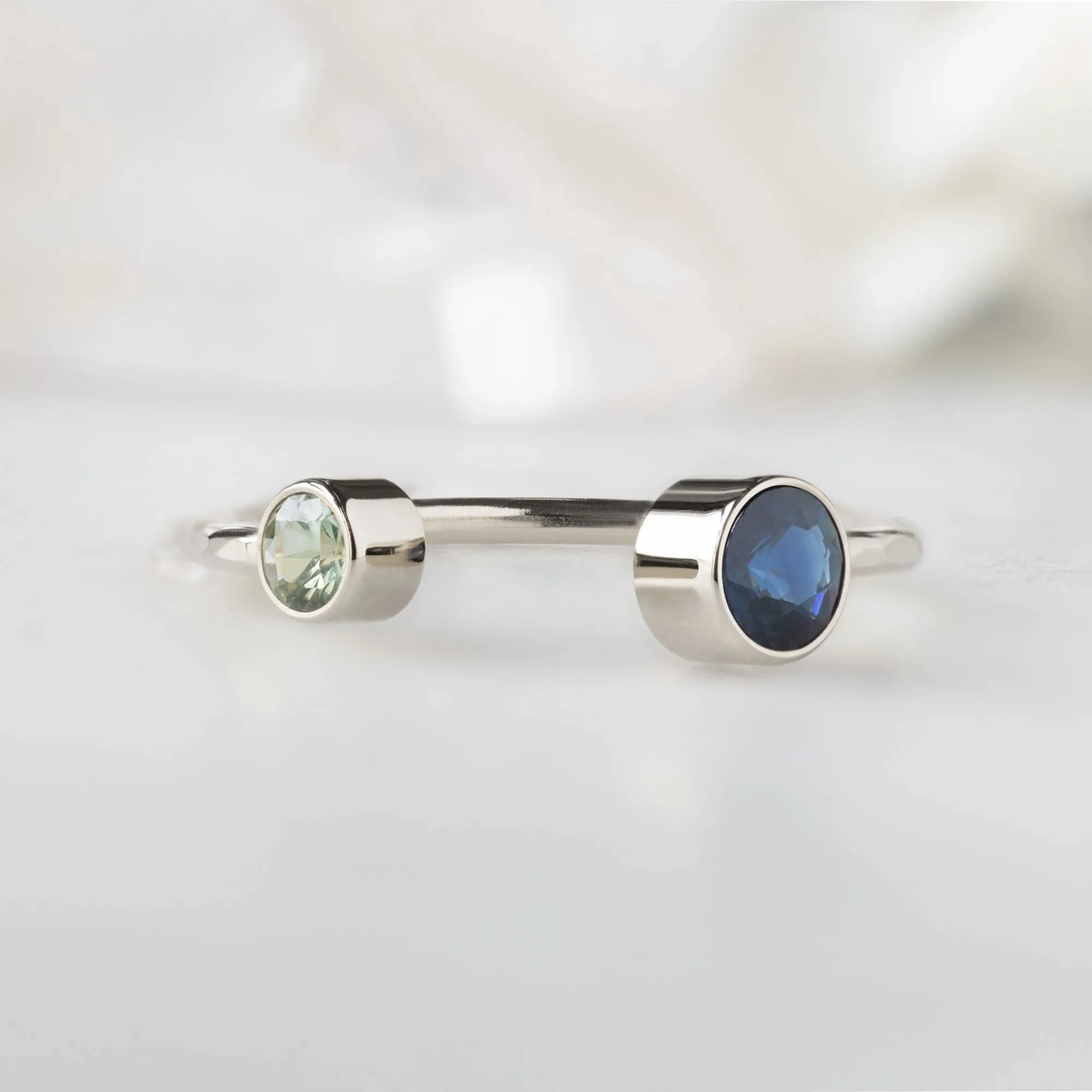 The Open Cuff Blue   Green Sapphire Ring | Yellow Gold or Sterling Silver