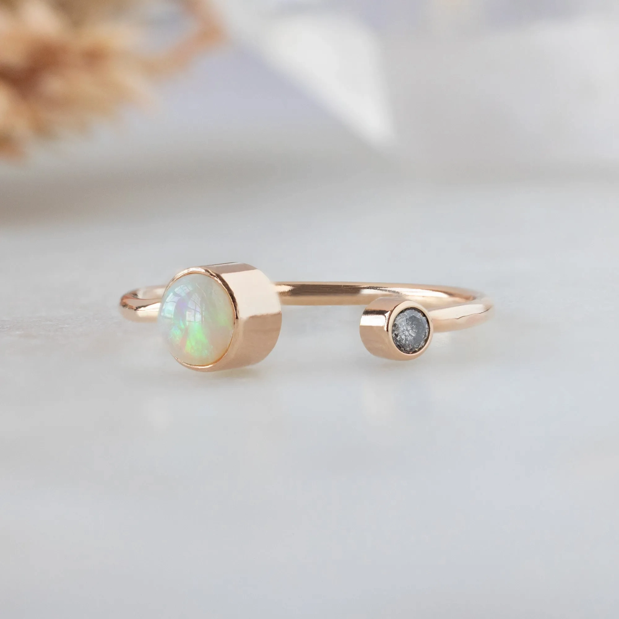 The Open Cuff Opal   Diamond Ring | Yellow or Rose Gold