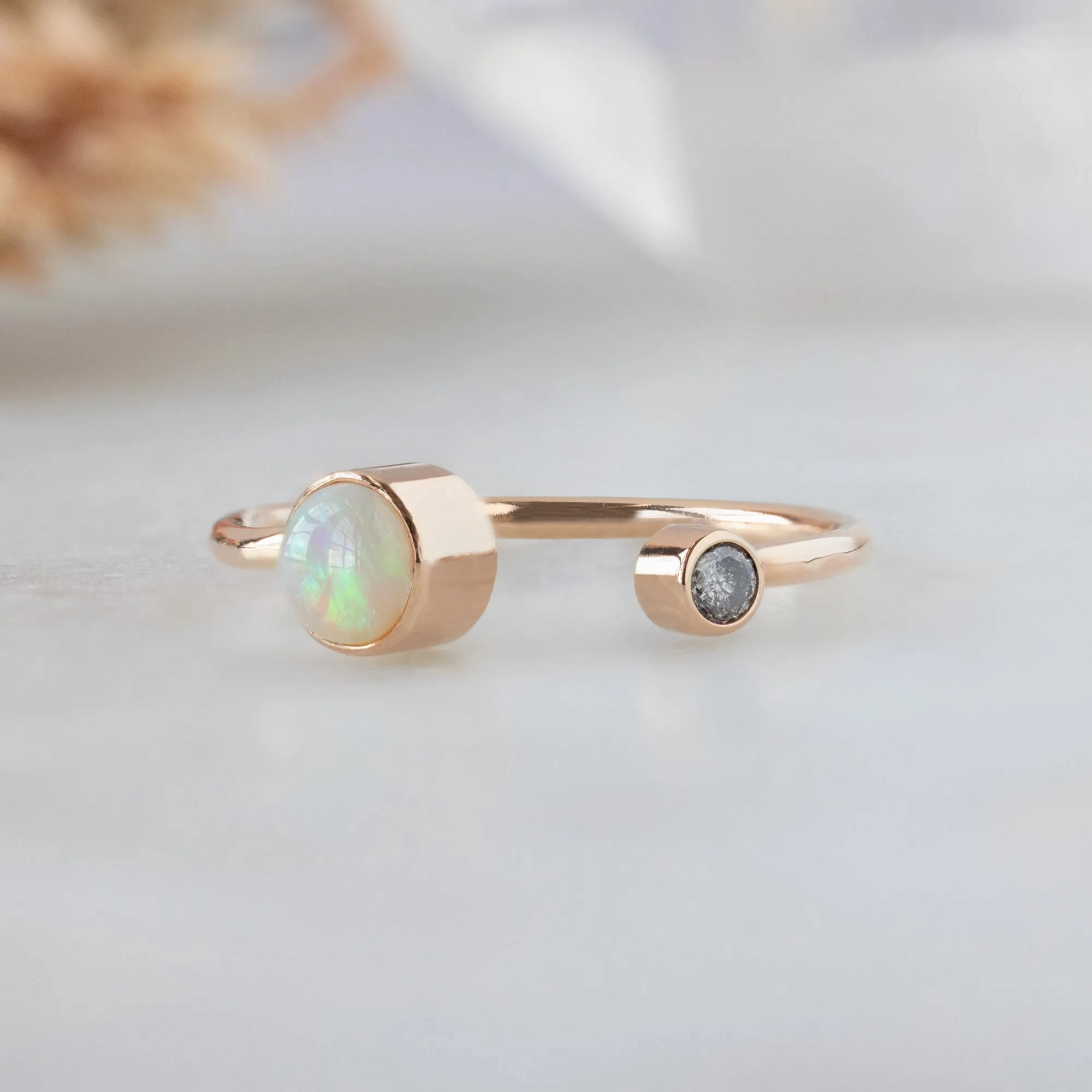 The Open Cuff Opal   Diamond Ring | Yellow or Rose Gold