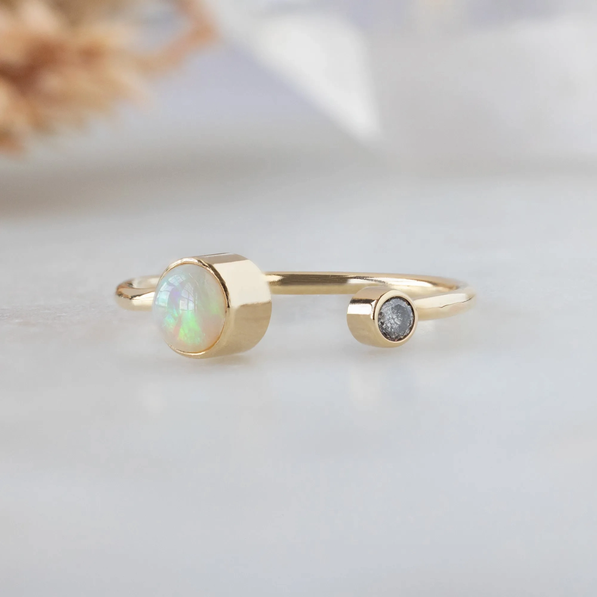 The Open Cuff Opal   Diamond Ring | Yellow or Rose Gold