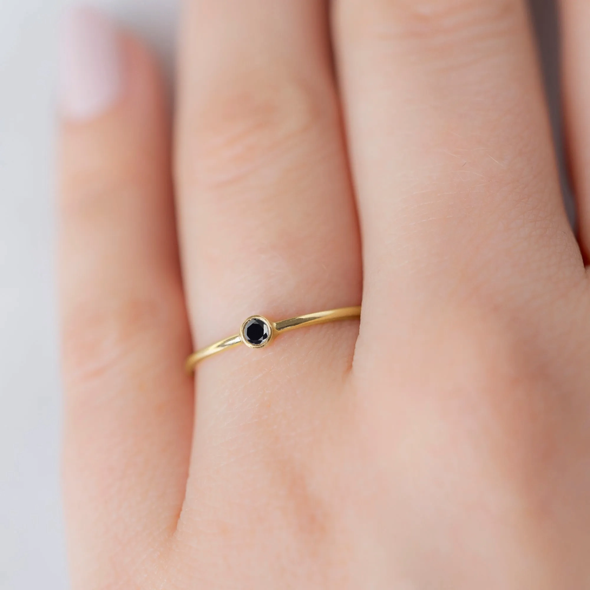 The Teensy Black Diamond Stacking Ring | Yellow, Rose or White Gold