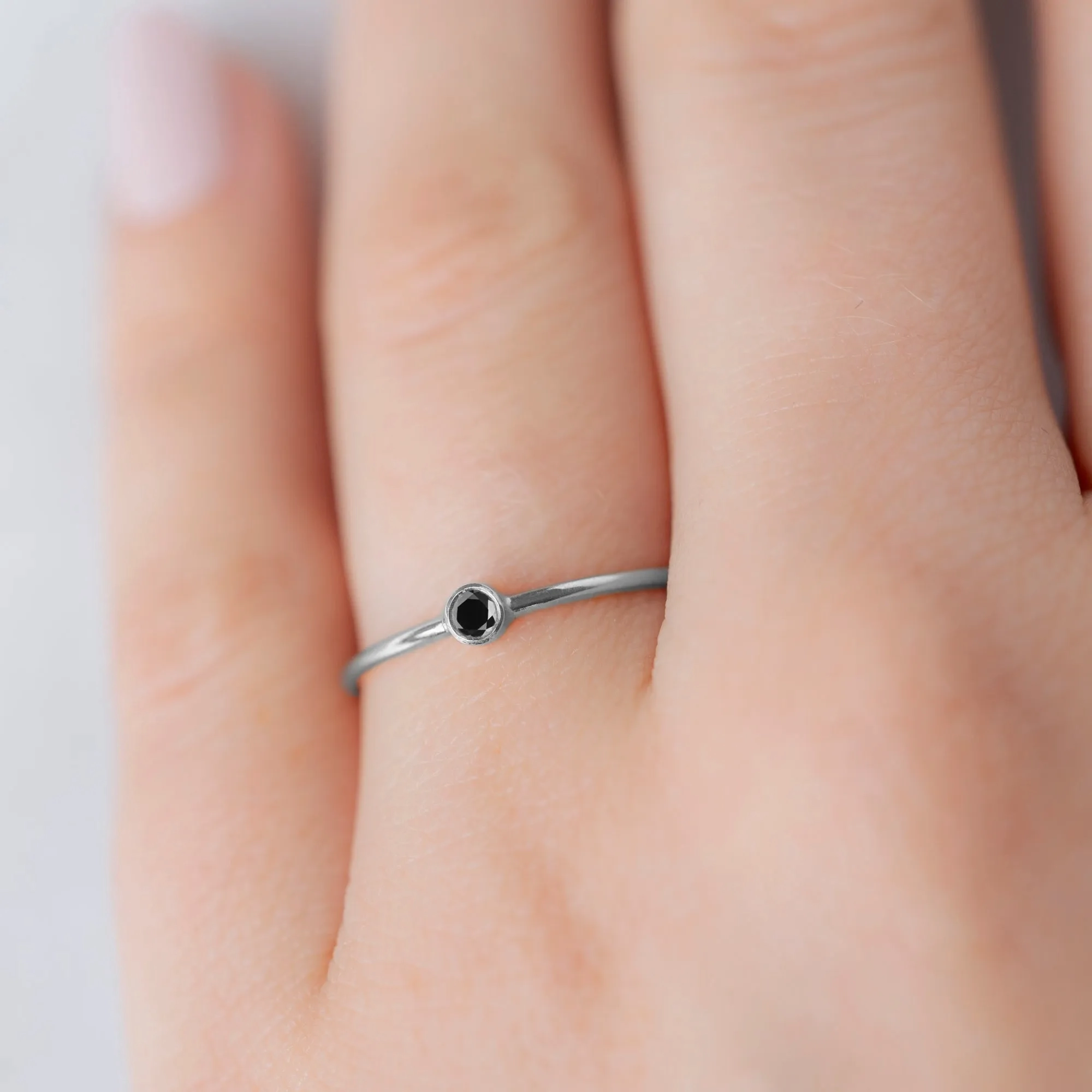 The Teensy Black Diamond Stacking Ring | Yellow, Rose or White Gold