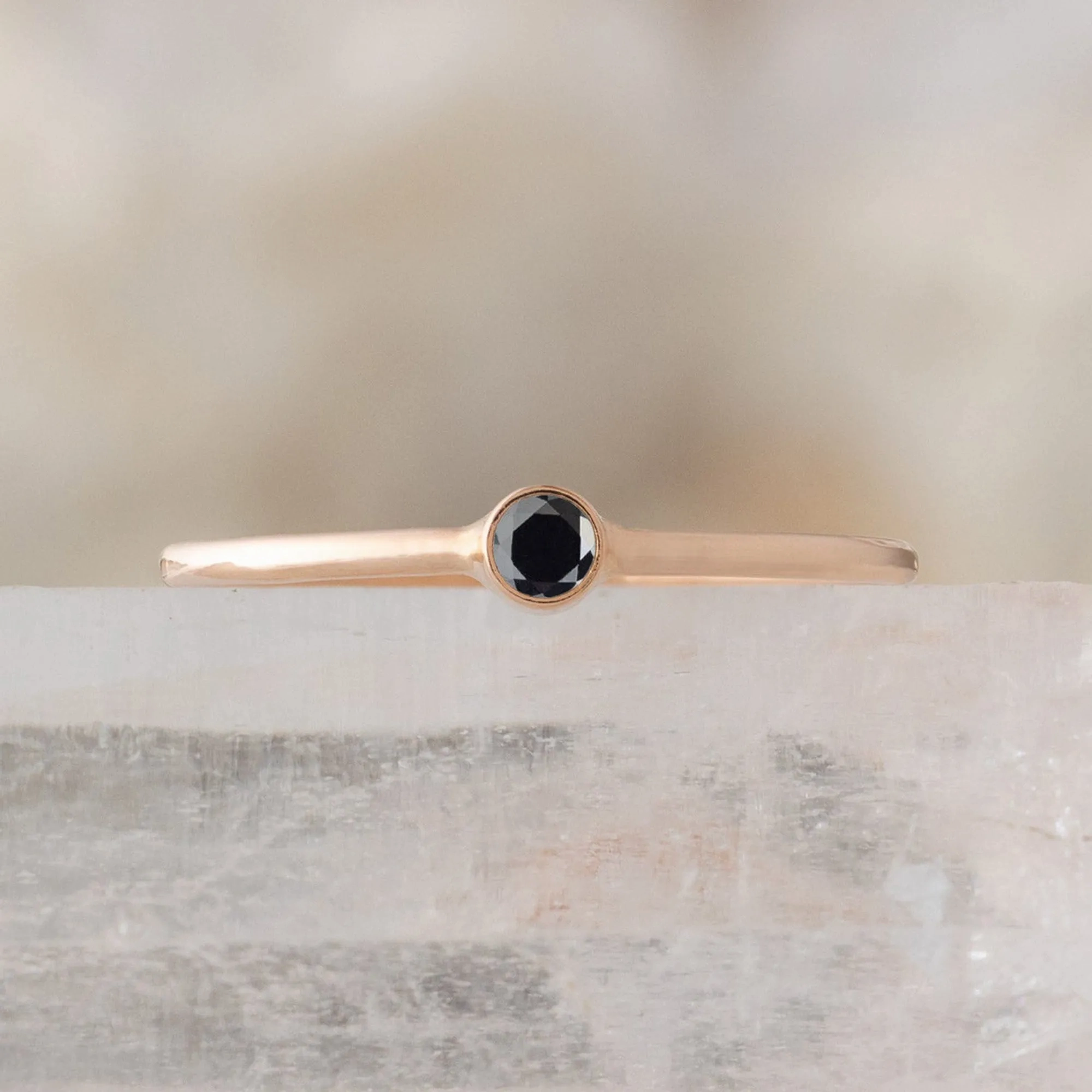 The Teensy Black Diamond Stacking Ring | Yellow, Rose or White Gold