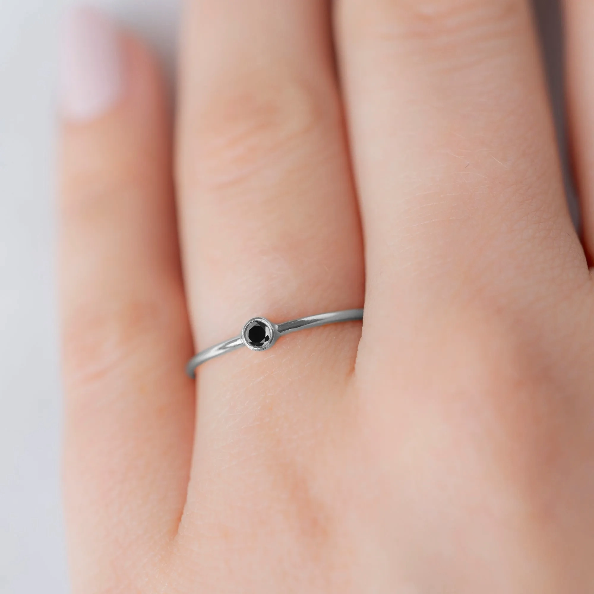 The Teensy Black Diamond Stacking Ring | Yellow, Rose or White Gold