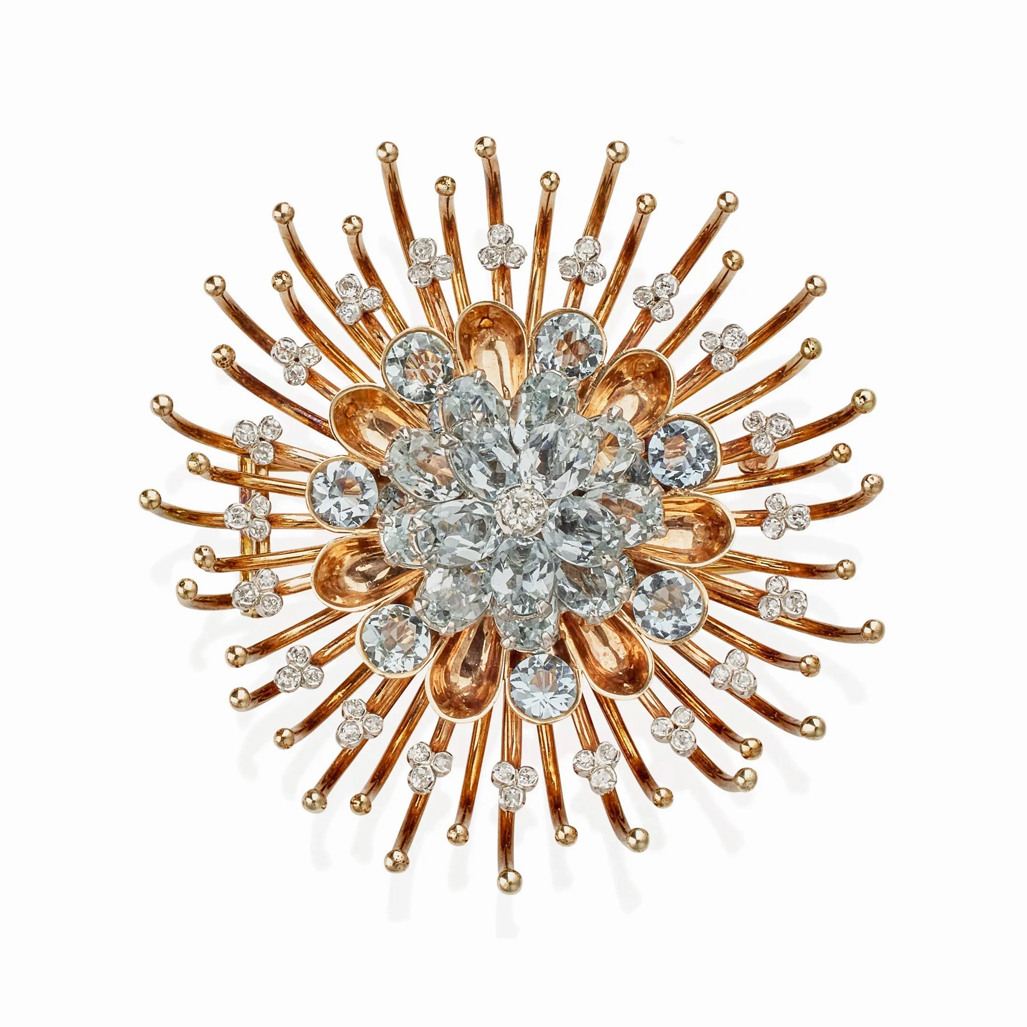 Tiffany &amp; Co. 1940s Aquamarine and Diamond Chrysanthemum Brooch