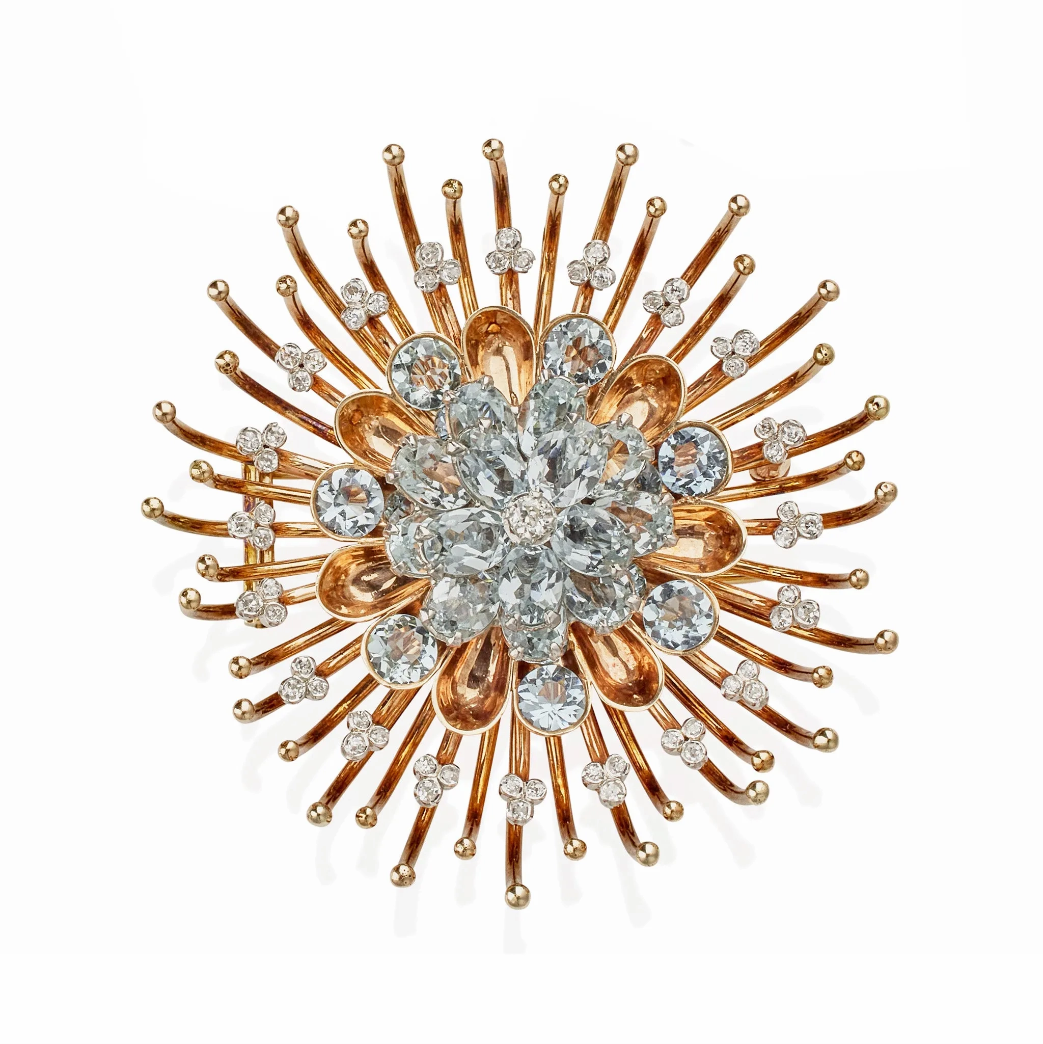 Tiffany &amp; Co. 1940s Aquamarine and Diamond Chrysanthemum Brooch