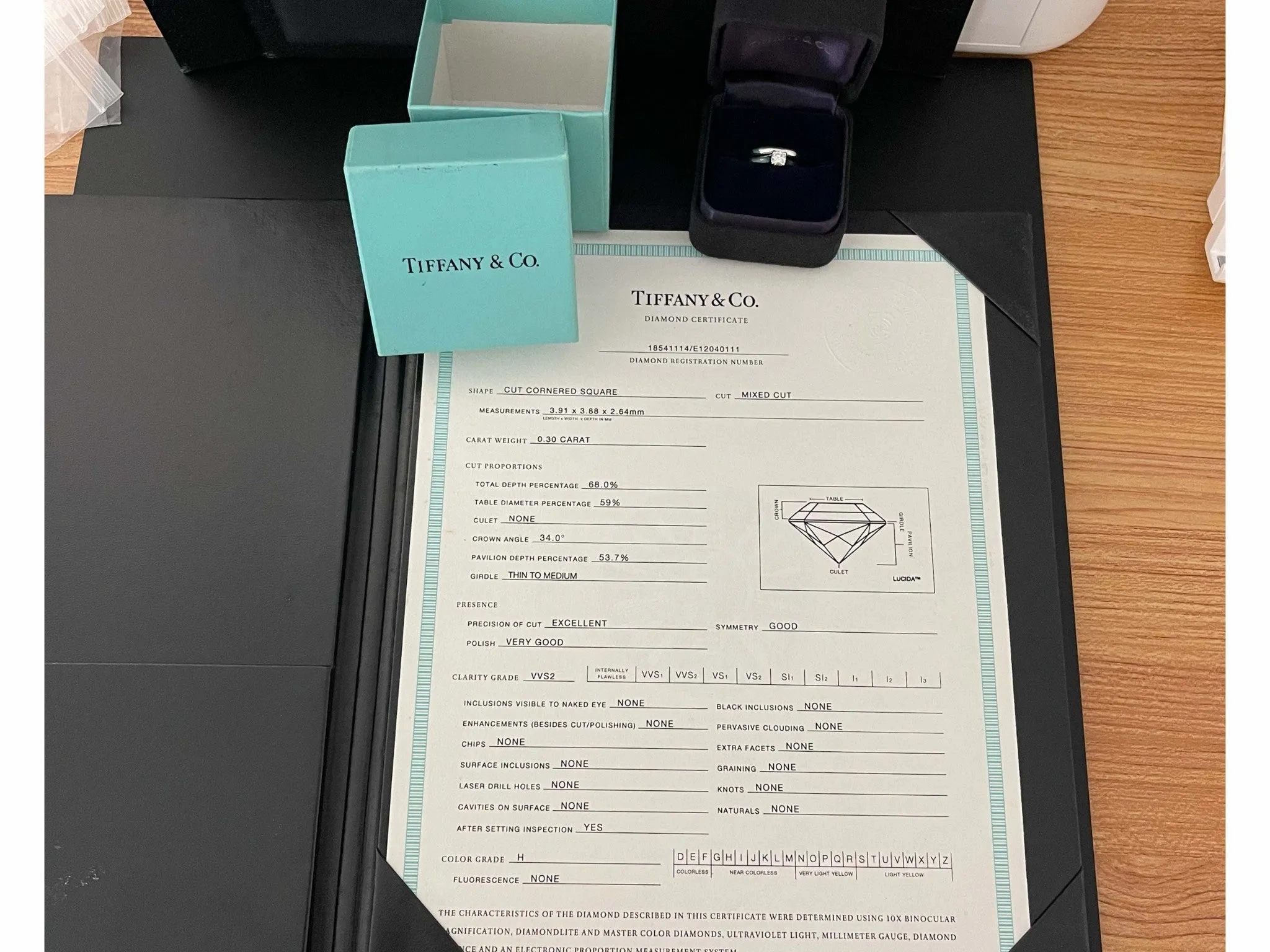 Tiffany &amp; Co. Lucida Diamond Engagement Ring Set in Platinum, H VVS2 0.30 ct