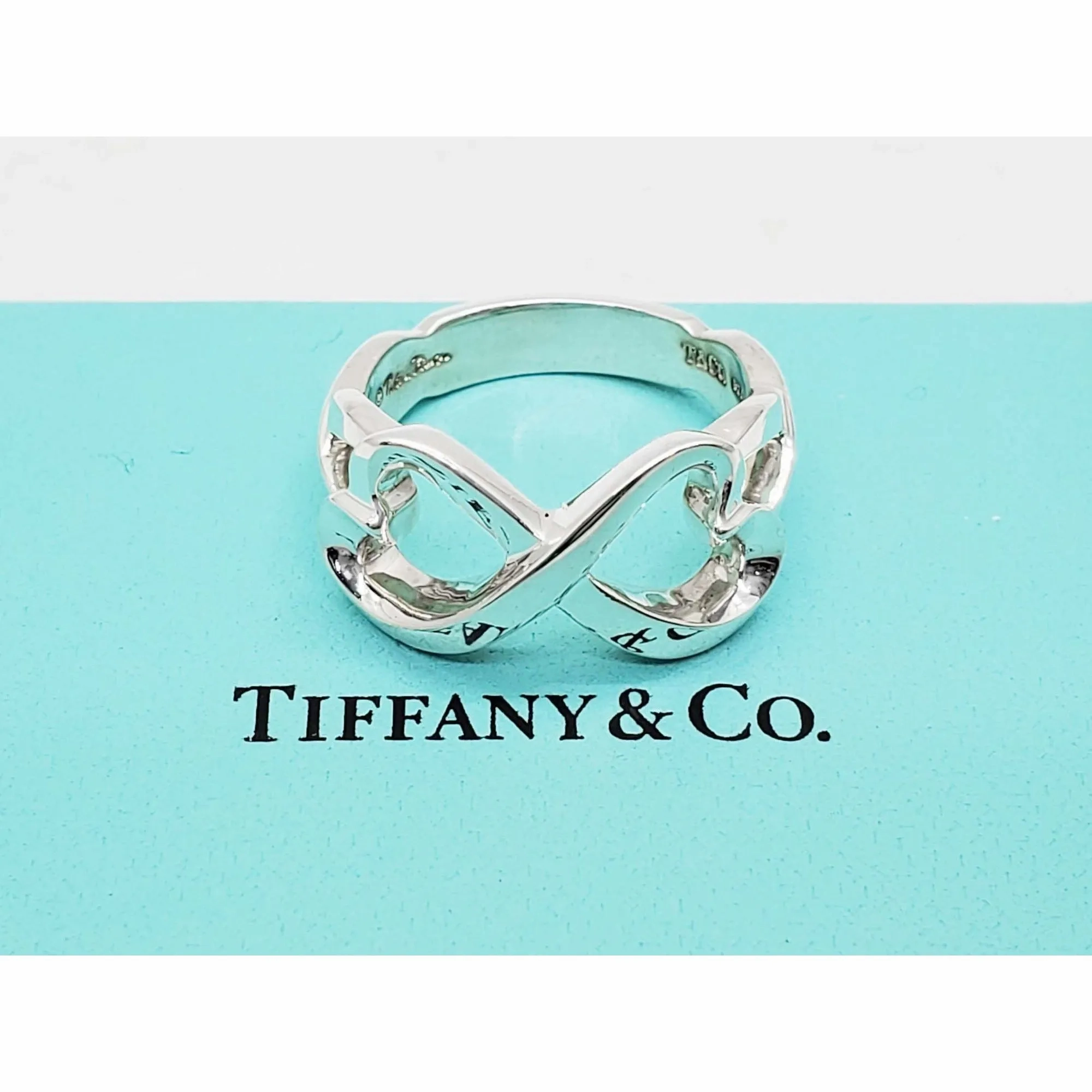 Tiffany &amp; Co Paloma Picasso Double Heart Infinity Ring Sterling Silver Size 7.5