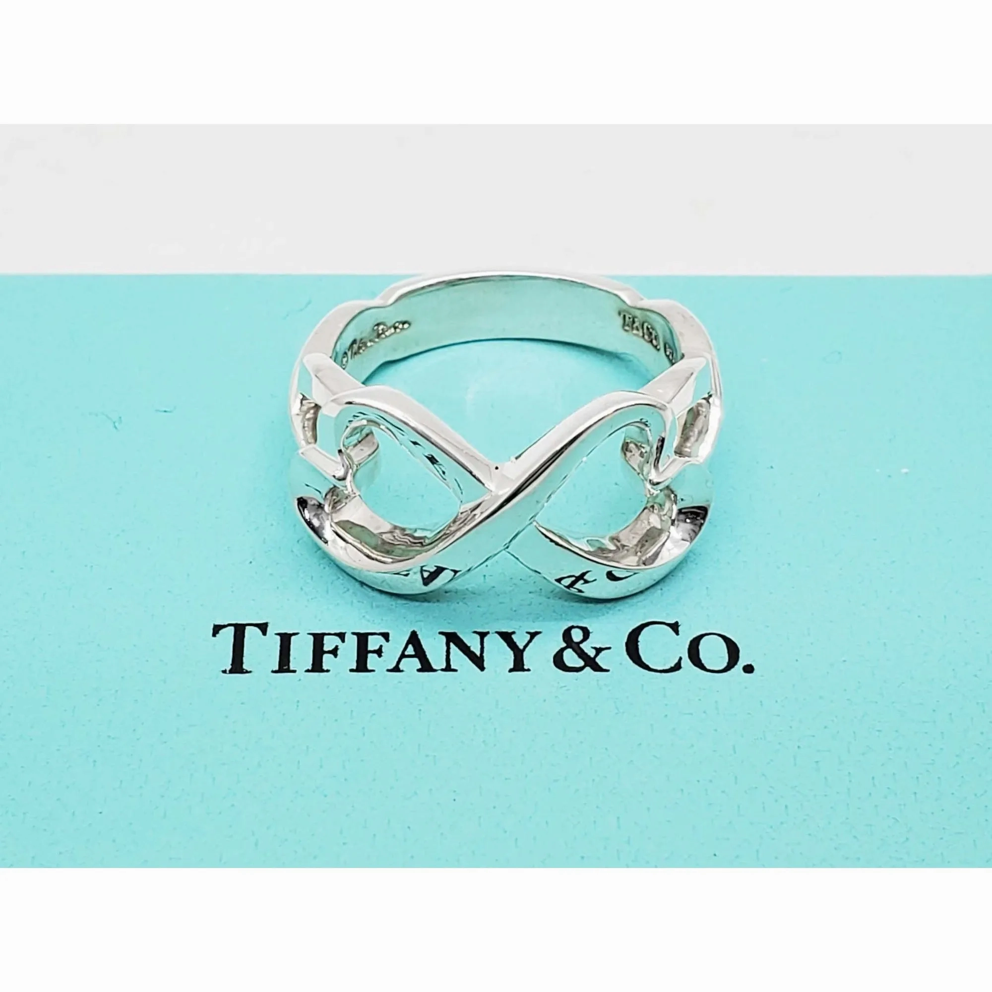 Tiffany &amp; Co Paloma Picasso Double Heart Infinity Ring Sterling Silver Size 7.5