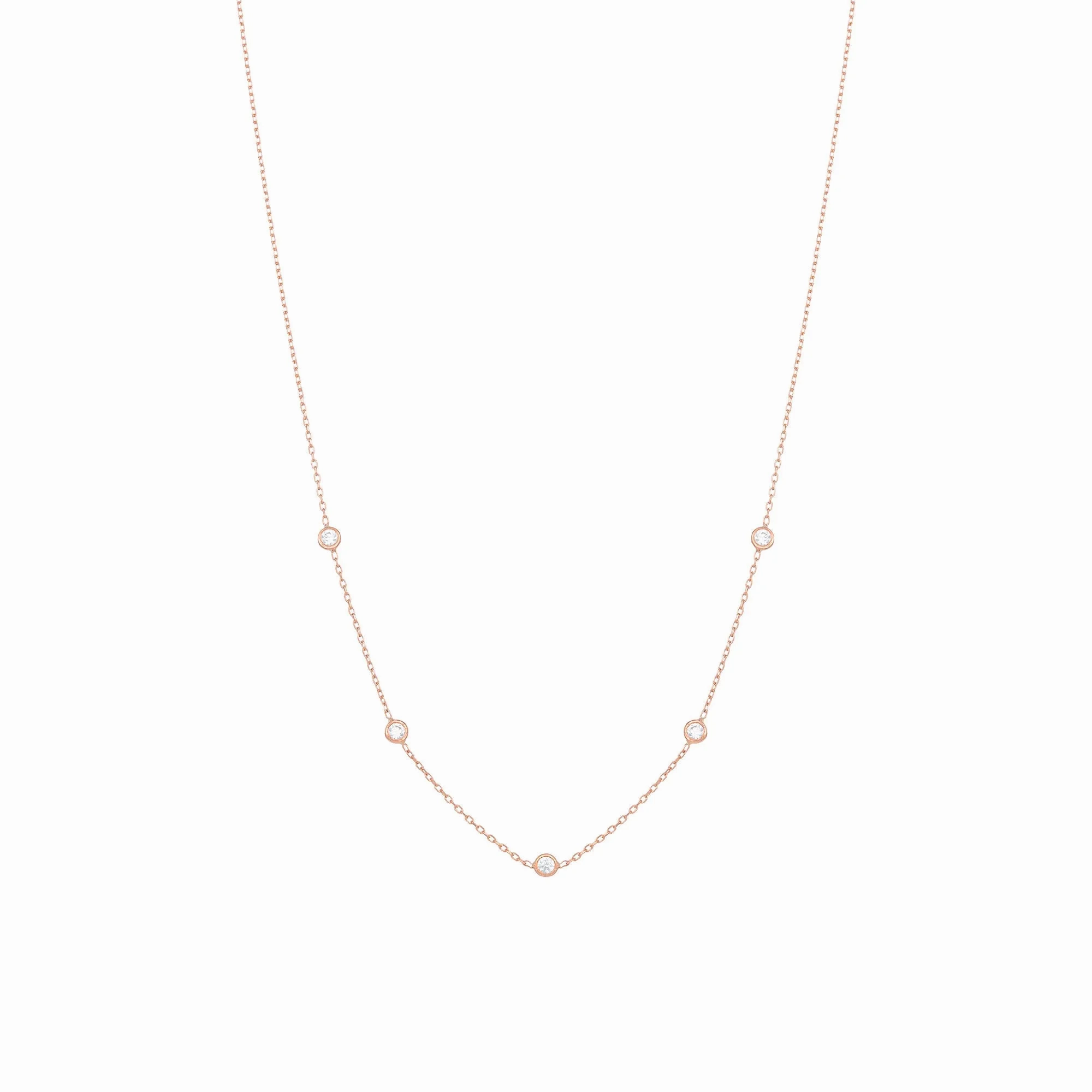 Tiny 18K Rose Gold Necklace w. Diamonds