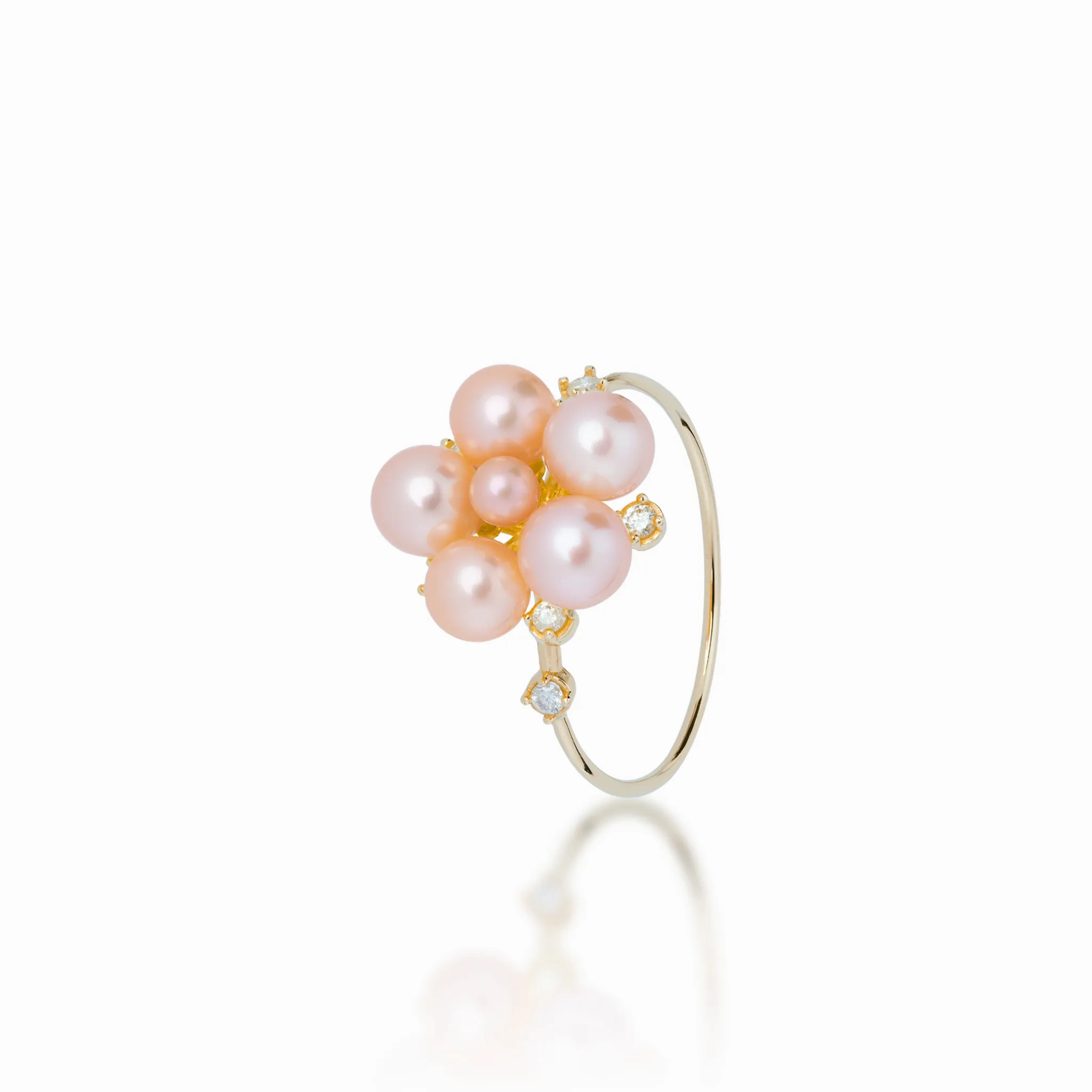 Tiny Bubbles Peach Freshwater Pearl Ring in Gold with Diamonds