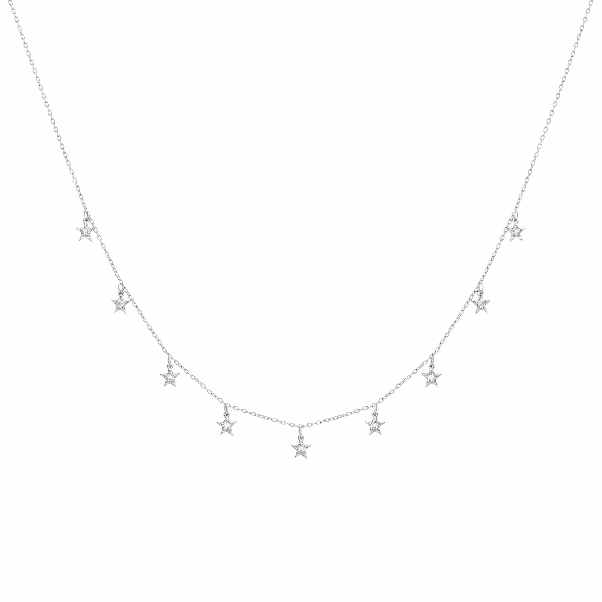 Tiny Star 18K White Gold Necklace w. Diamonds