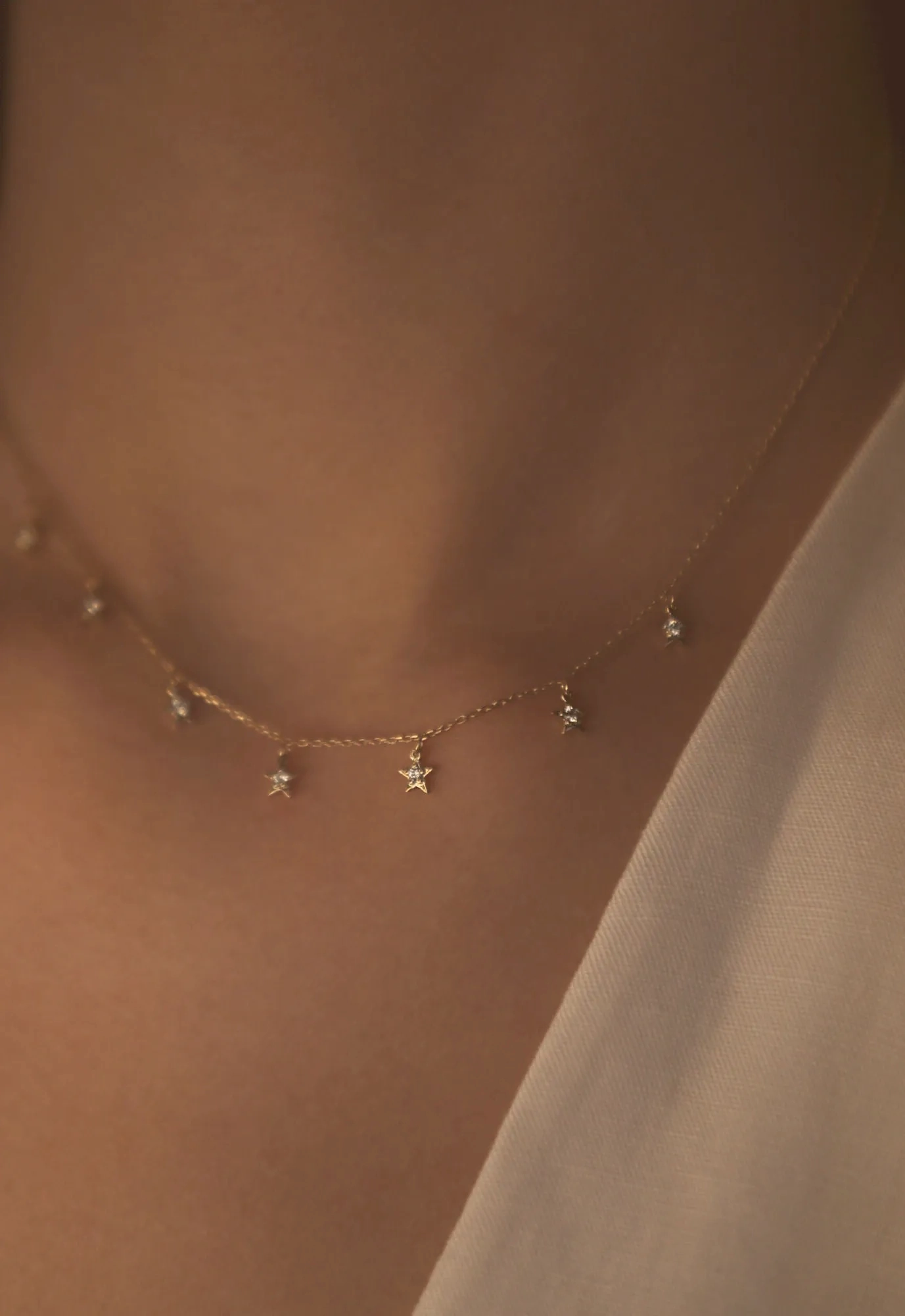 Tiny Star 18K White Gold Necklace w. Diamonds