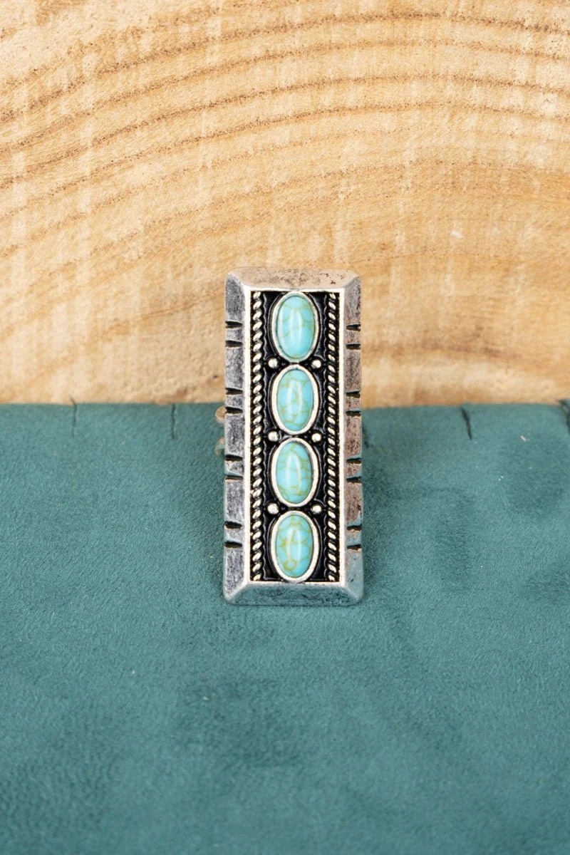 TIPI Turquoise Ozark City Silvertone Cuff Ring texture-rose-gold  