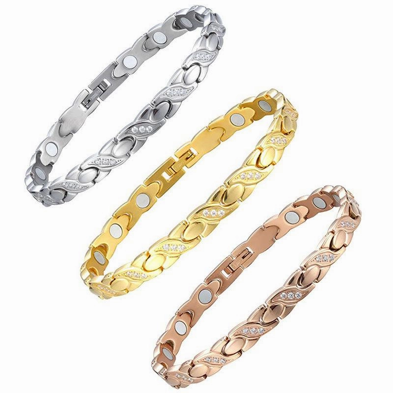 Titanium Germanium Magnet Bracelet Crossed CNC Zircon