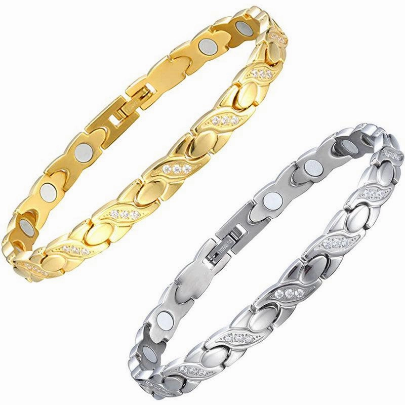 Titanium Germanium Magnet Bracelet Crossed CNC Zircon