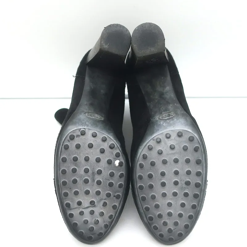 Tod's Wingtip Chelsea Stiefel Schwarz Wildleder Größe 39.5 High Heel Knöchelstiefel