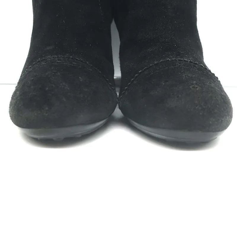 Tod's Wingtip Chelsea Stiefel Schwarz Wildleder Größe 39.5 High Heel Knöchelstiefel