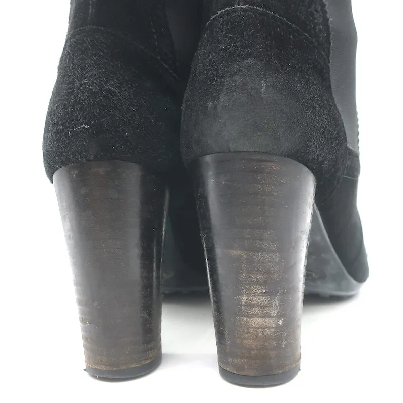 Tod's Wingtip Chelsea Stiefel Schwarz Wildleder Größe 39.5 High Heel Knöchelstiefel