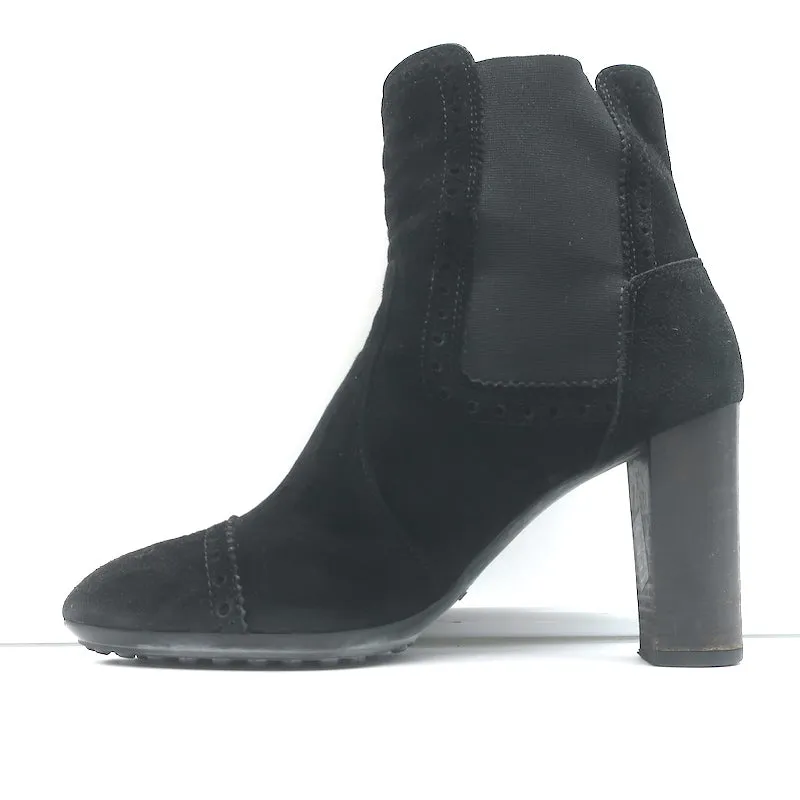 Tod's Wingtip Chelsea Stiefel Schwarz Wildleder Größe 39.5 High Heel Knöchelstiefel
