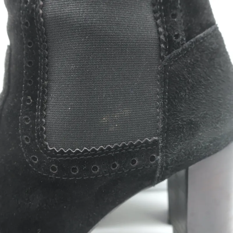 Tod's Wingtip Chelsea Stiefel Schwarz Wildleder Größe 39.5 High Heel Knöchelstiefel