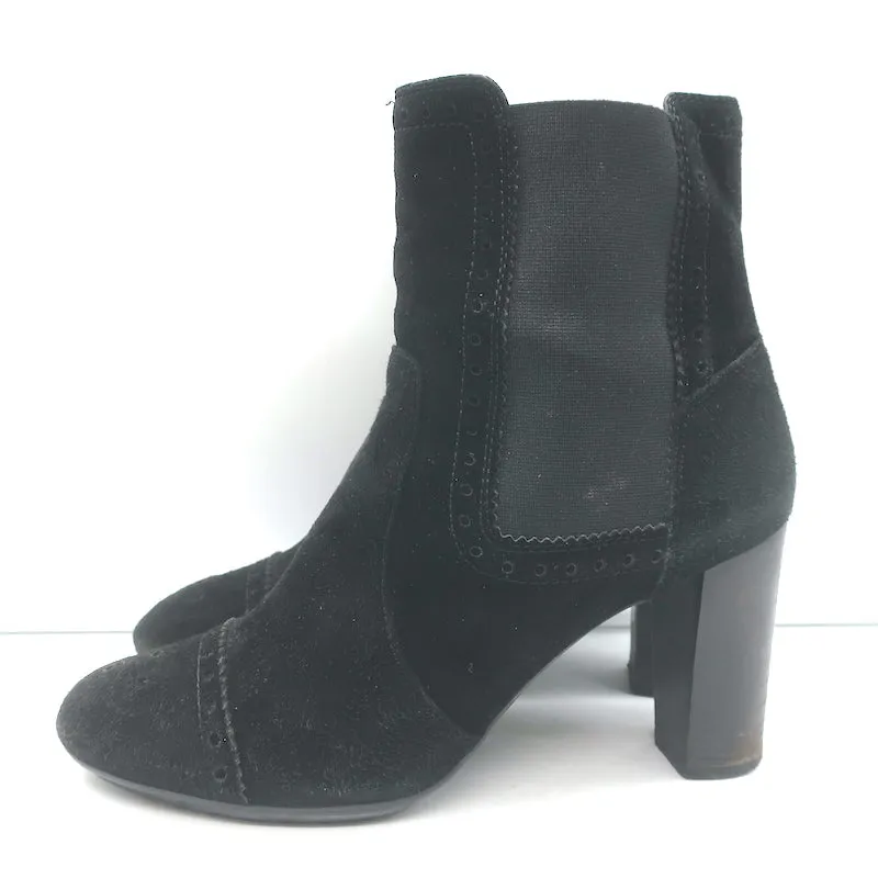 Tod's Wingtip Chelsea Stiefel Schwarz Wildleder Größe 39.5 High Heel Knöchelstiefel