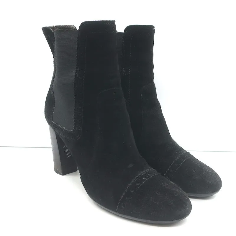 Tod's Wingtip Chelsea Stiefel Schwarz Wildleder Größe 39.5 High Heel Knöchelstiefel